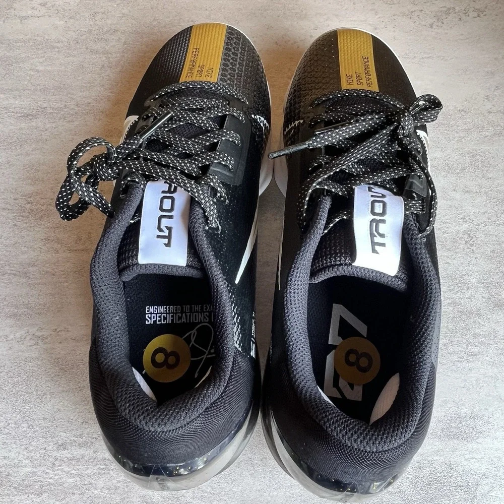 Nike Force Zoom Trout 7 Pro Black Gold White Baseball Cleats CQ7224-012 Men's 8‎